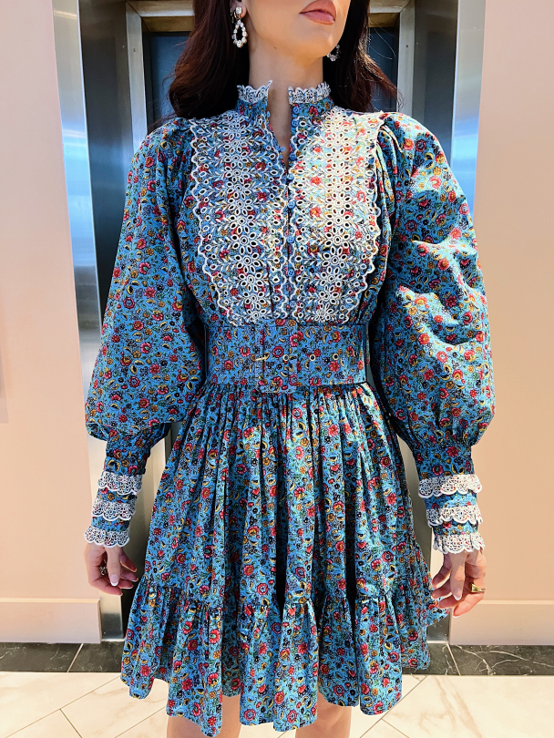 Poplin Mini Dress - Blue Garden  - Image 1