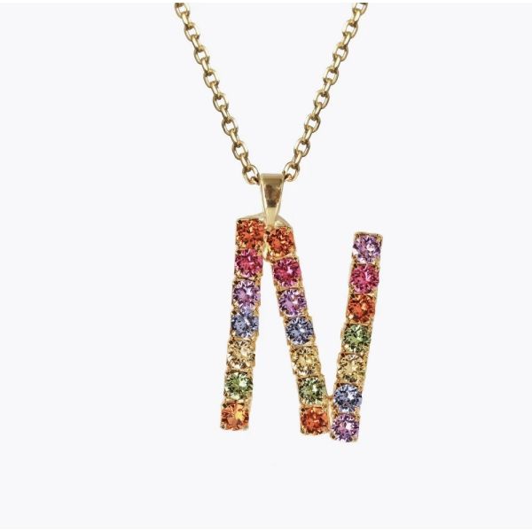 Letter Necklace - N / Rainbow Combo