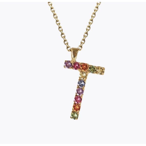 Letter Necklace - T / Rainbow Combo
