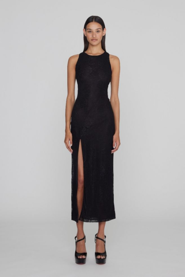 Mesh Lace Slit Dress - Black  - Image 2