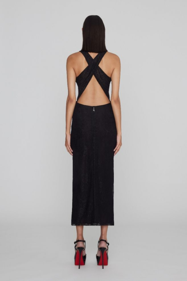 Mesh Lace Slit Dress - Black  - Image 4