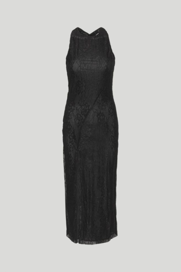 Mesh Lace Slit Dress - Black  - Image 5