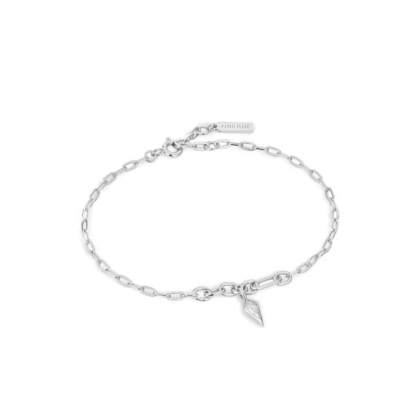 Sparkle Drop Pendant Chunky Chain Bracelet - Silver