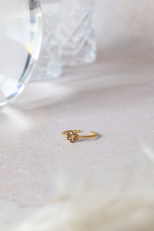 Flower Swarovski Ring  - Smoked Topaz
