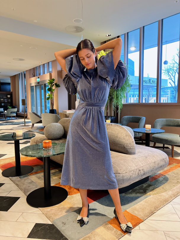 Metallic Puffy Dress - Blue Nights - Image 5