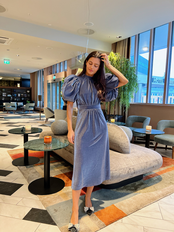 Metallic Puffy Dress - Blue Nights - Image 6