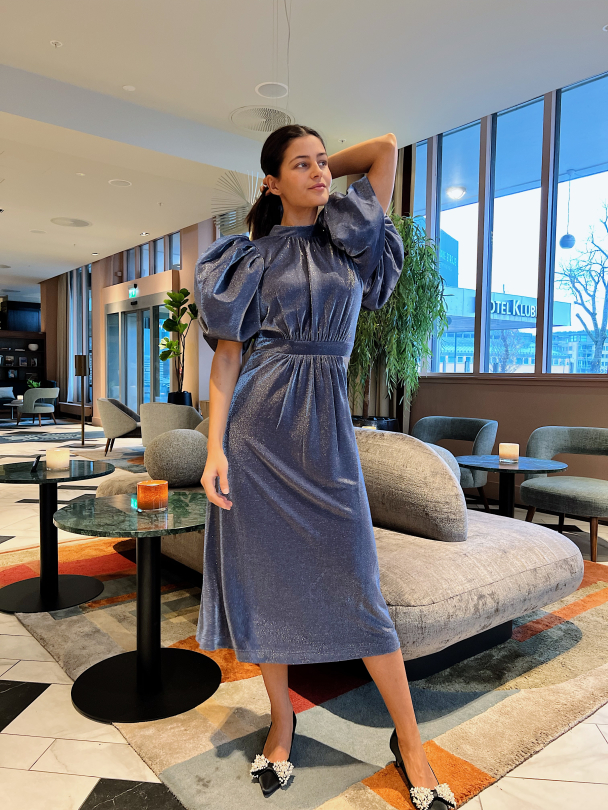 Metallic Puffy Dress - Blue Nights - Image 7