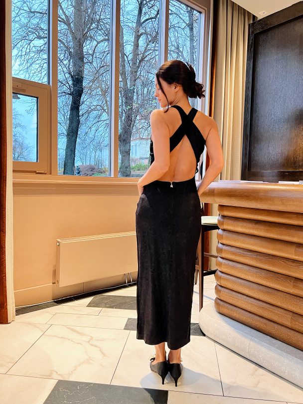 Mesh Lace Slit Dress - Black  - Image 7
