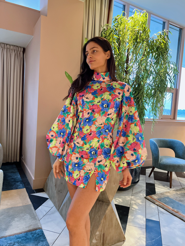 Silky Puff Sleeve Dress - Necatrine Comb - Image 5