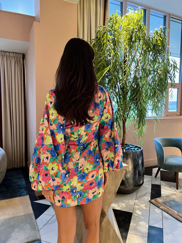 Silky Puff Sleeve Dress - Necatrine Comb - Image 6