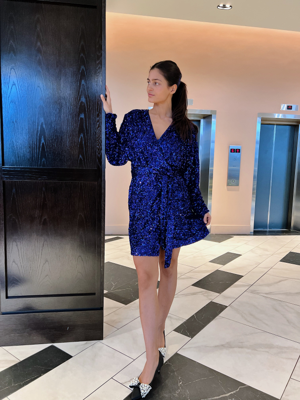 Sequin Wrap Dress - Blue iris - Image 5