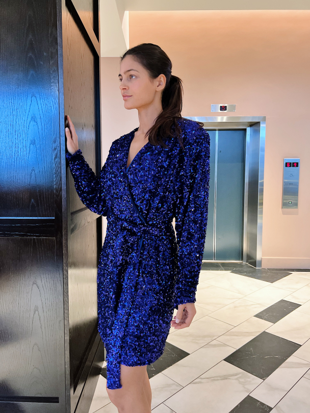 Sequin Wrap Dress - Blue iris - Image 6