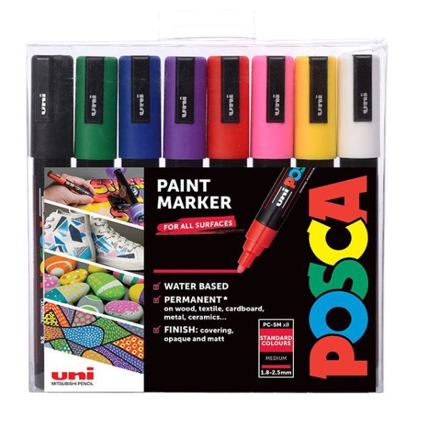 Uni POSCA PC-5M – Medium 1,8-2,5mm – Sett Standard 8stk