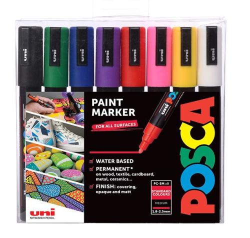 Uni POSCA PC-5M – Medium 1,8-2,5mm – Sett Standard 8stk