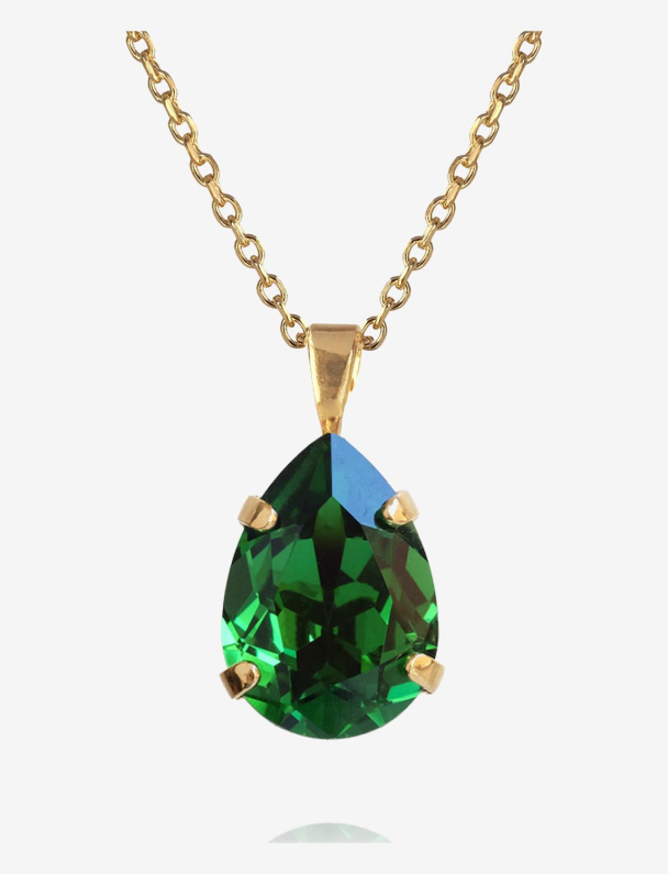 Mini Drop Necklace - Gold Emerald