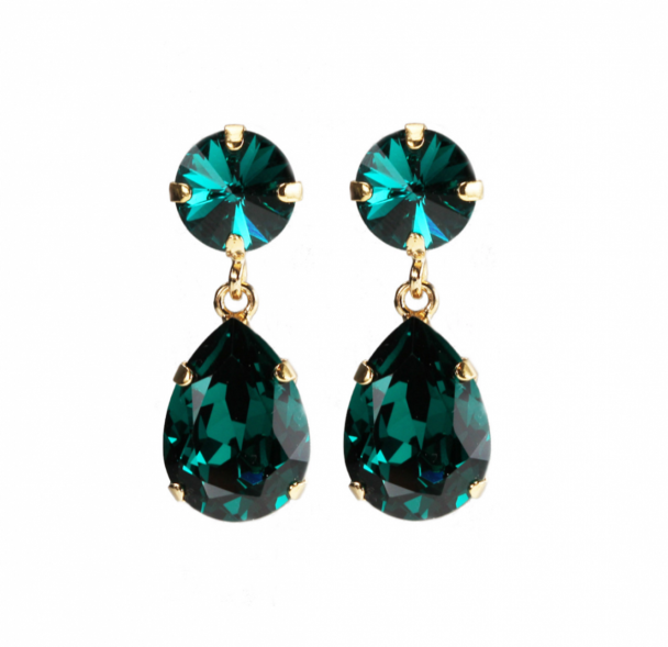 Mini Drop Earrings - Gold Emerald - Image 1