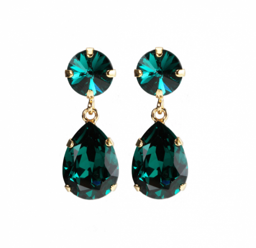 Mini Drop Earrings - Gold Emerald