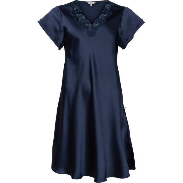 Lady Avenue Pure Silk Nightgown w. Lace S/S