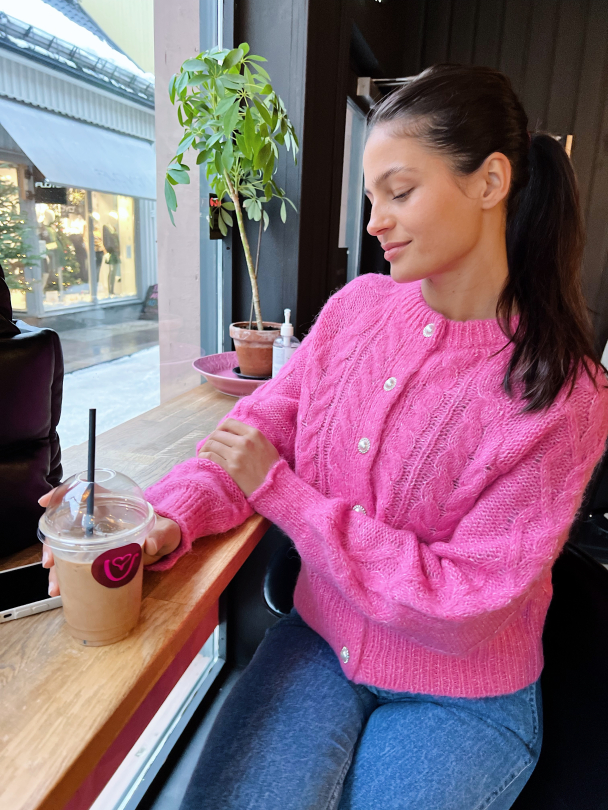 Livi Cable Knit Cardigan - Azalea Pink - Image 2