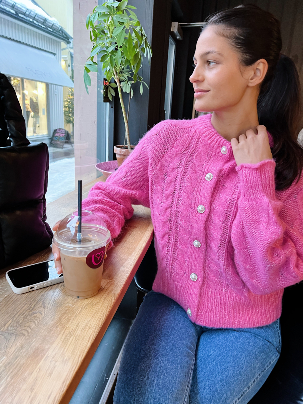 Livi Cable Knit Cardigan - Azalea Pink - Image 4