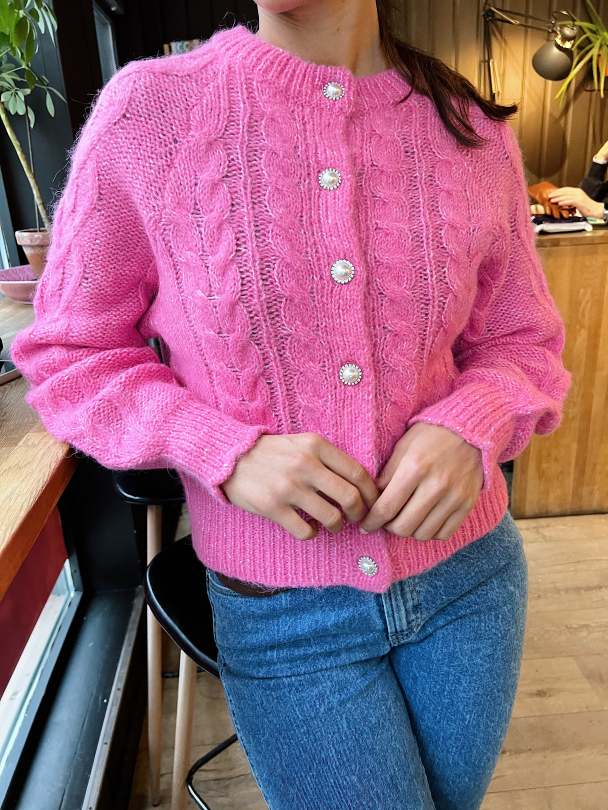 Livi Cable Knit Cardigan - Azalea Pink - Image 1