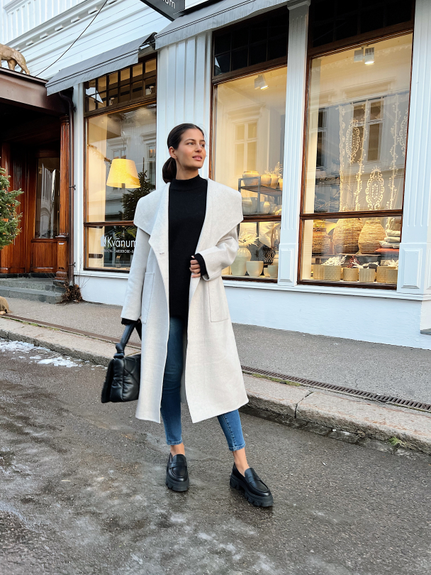 Alma Handmade Wool Mix Coat - Light Grey Melange - Image 7