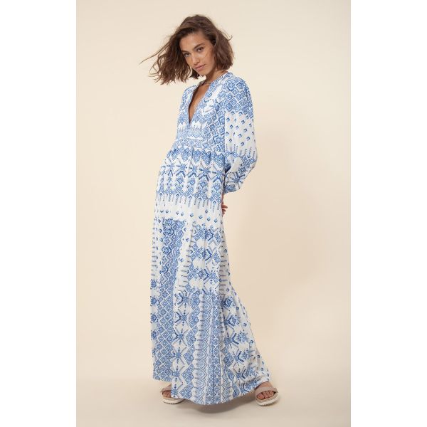 Clary maxi dress embroidery - Blue 
