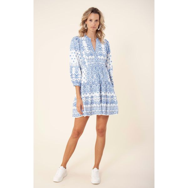 Clary short dress embroidery - Blue 