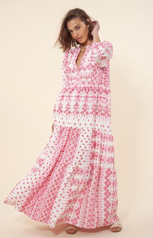 Clary maxi dress embroidery - Pink