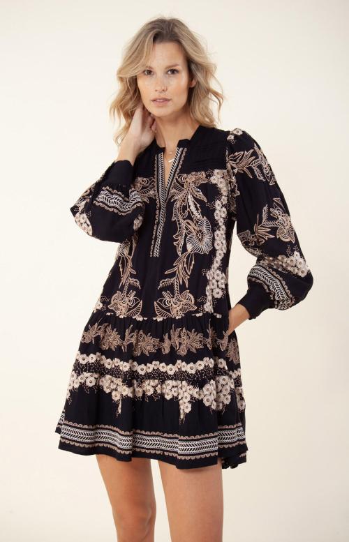 Janina short dress embroidery - Black