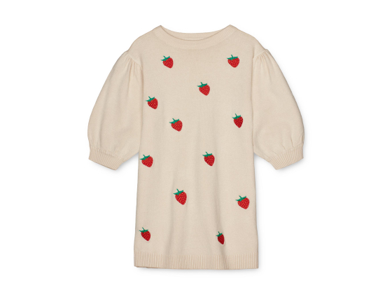 Fliink - Favo Embroidered Knit Dress, Sandshell/High Risk Red Strawberry