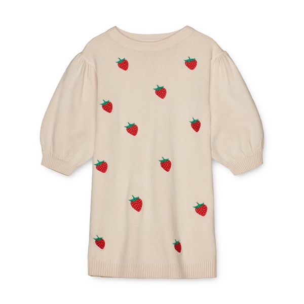 Fliink - Favo Embroidered Knit Dress, Sandshell/High Risk Red Strawberry