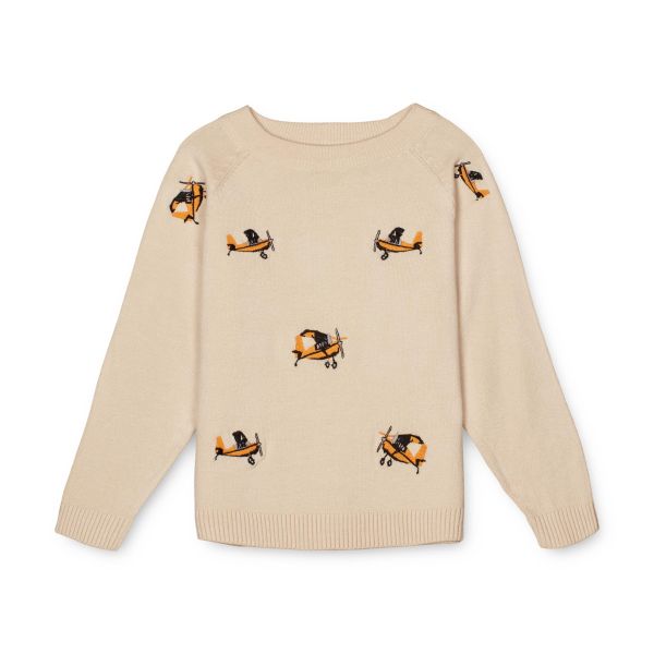 Fliink - Favo Embroidered Knit Pullover, Sandshell/Sunflower Plane