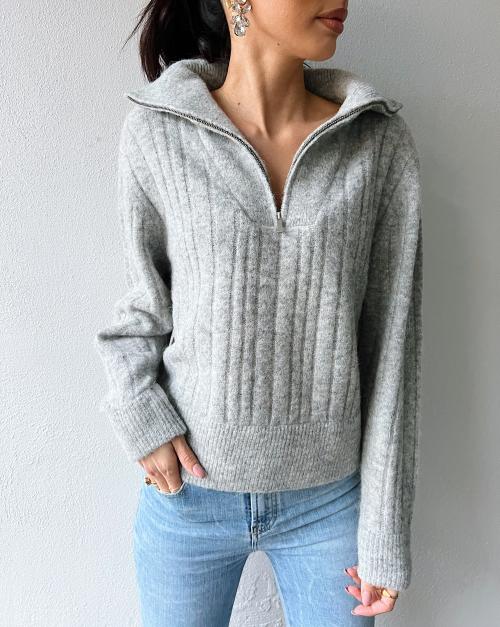 Alpha zipper pullover - high rise grey