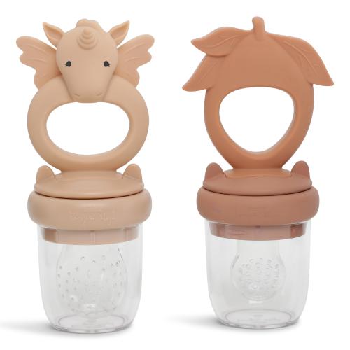 KONGES SLØJD - SILICONE FRUIT FEEDING PACIFIER UNICORN ROSE SAND/BROWN CLAY