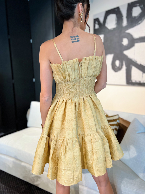 Brocade Strap Dress - Golden  - Image 2