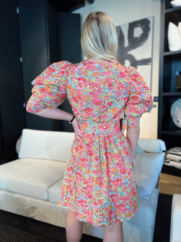 Cotton Jacquard Belted Mini Dress - Wildflowers   - Image 2