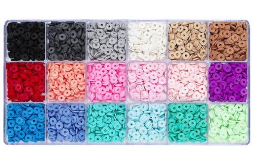 Fargemiks med runde, flate perler i 18 ulike farger