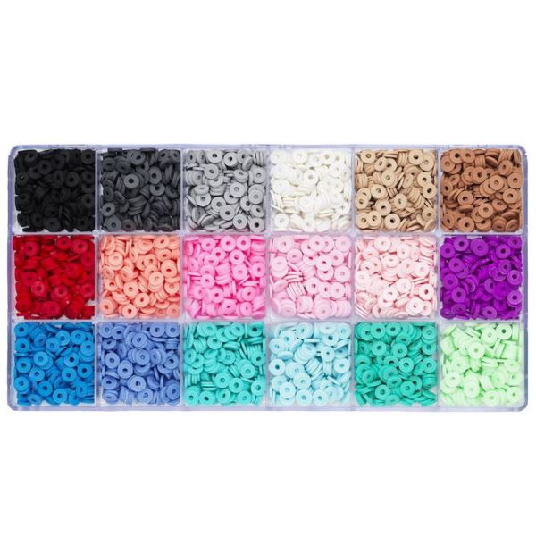 Fargemiks med runde, flate perler i 18 ulike farger