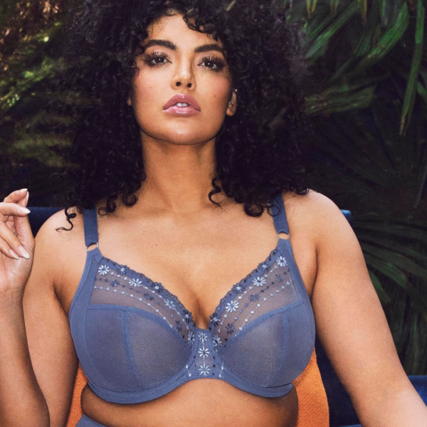 'Matilda' plunge bra, denim daisy