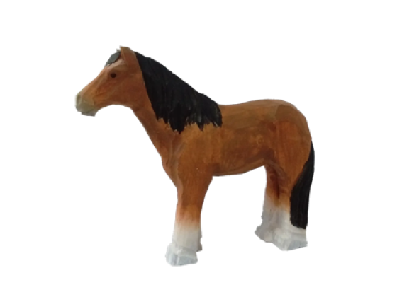 Hest med mørk man - dyrefigur i tre