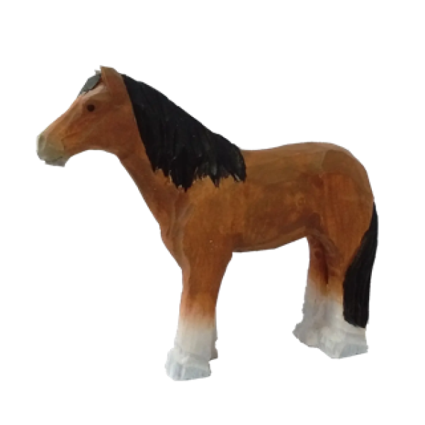 Hest med mørk man - dyrefigur i tre