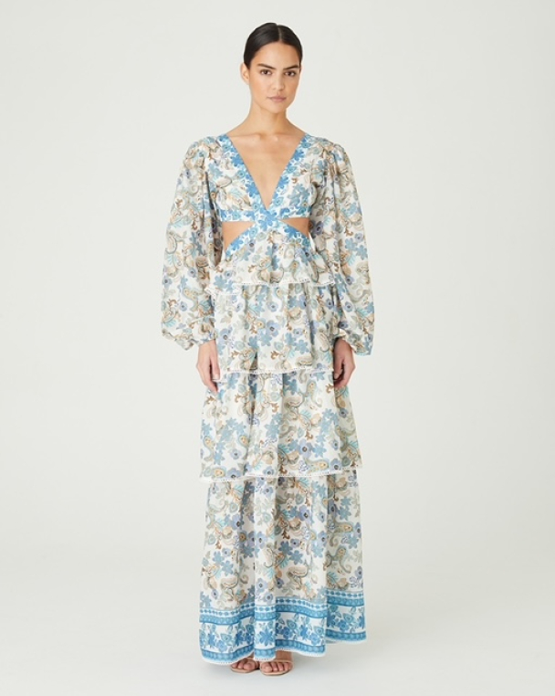 Marybeth Tiered Blouson Maxi Dress - Border Paisley