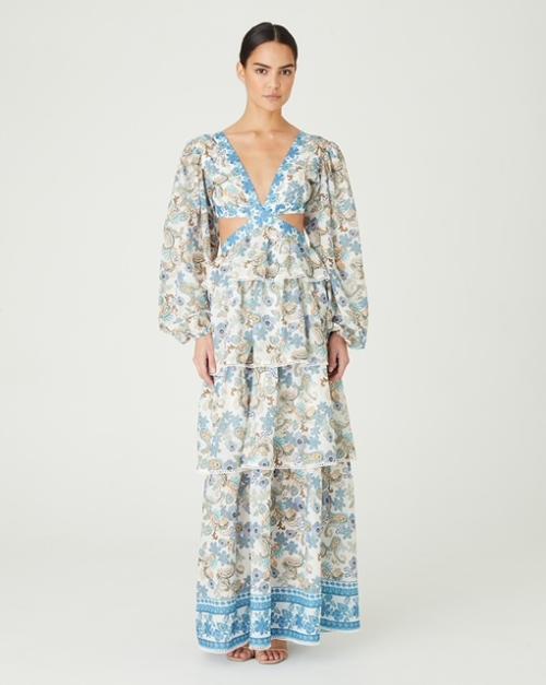 Marybeth Tiered Blouson Maxi Dress - Border Paisley