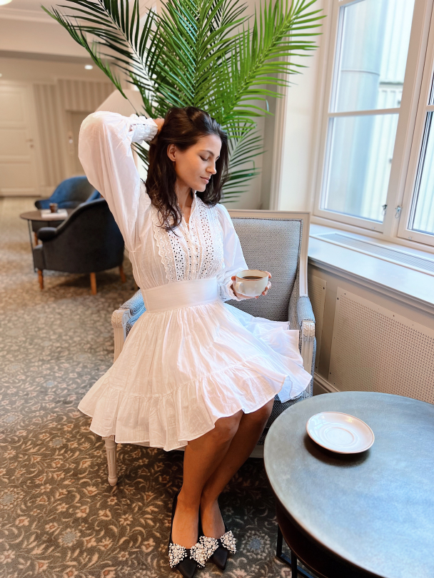 Cotton Slub Mini Dress - White - Image 3