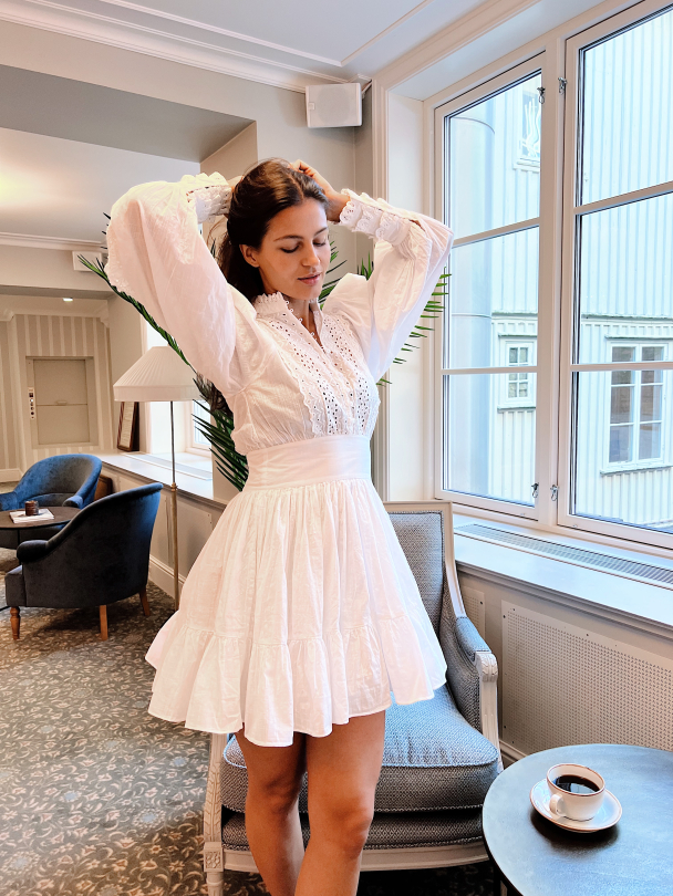 Cotton Slub Mini Dress - White - Image 4