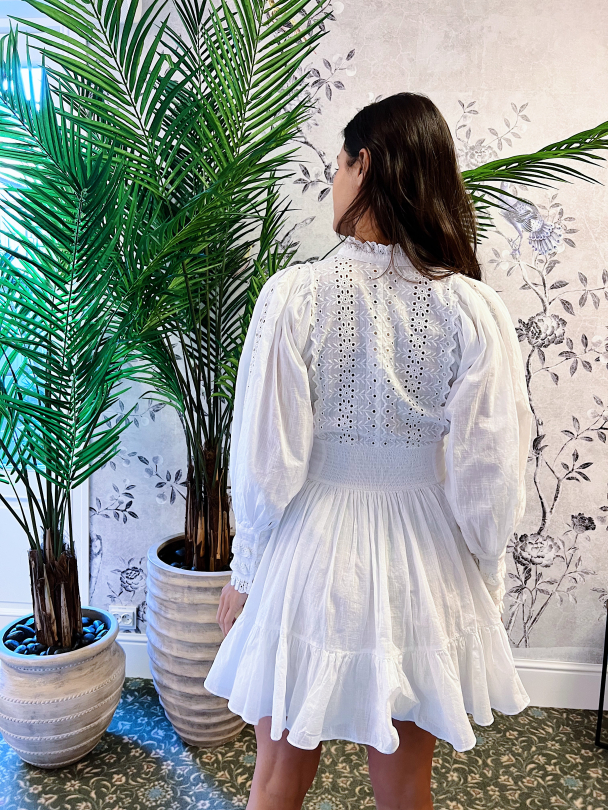 Cotton Slub Mini Dress - White - Image 7