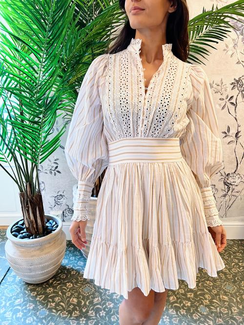 Cotton Slub Mini Dress – Beige Stripe 