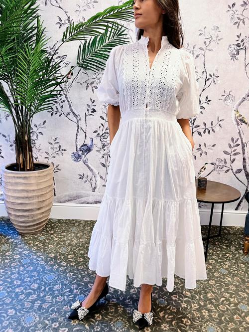 Cotton Slub Midi Dress - White 