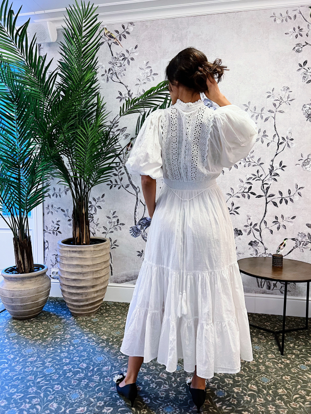Cotton Slub Midi Dress - White  - Image 3